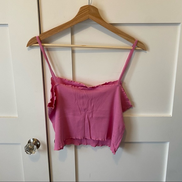 TopShop Pink Lettuce Edge Crop Top - Picture 3 of 4